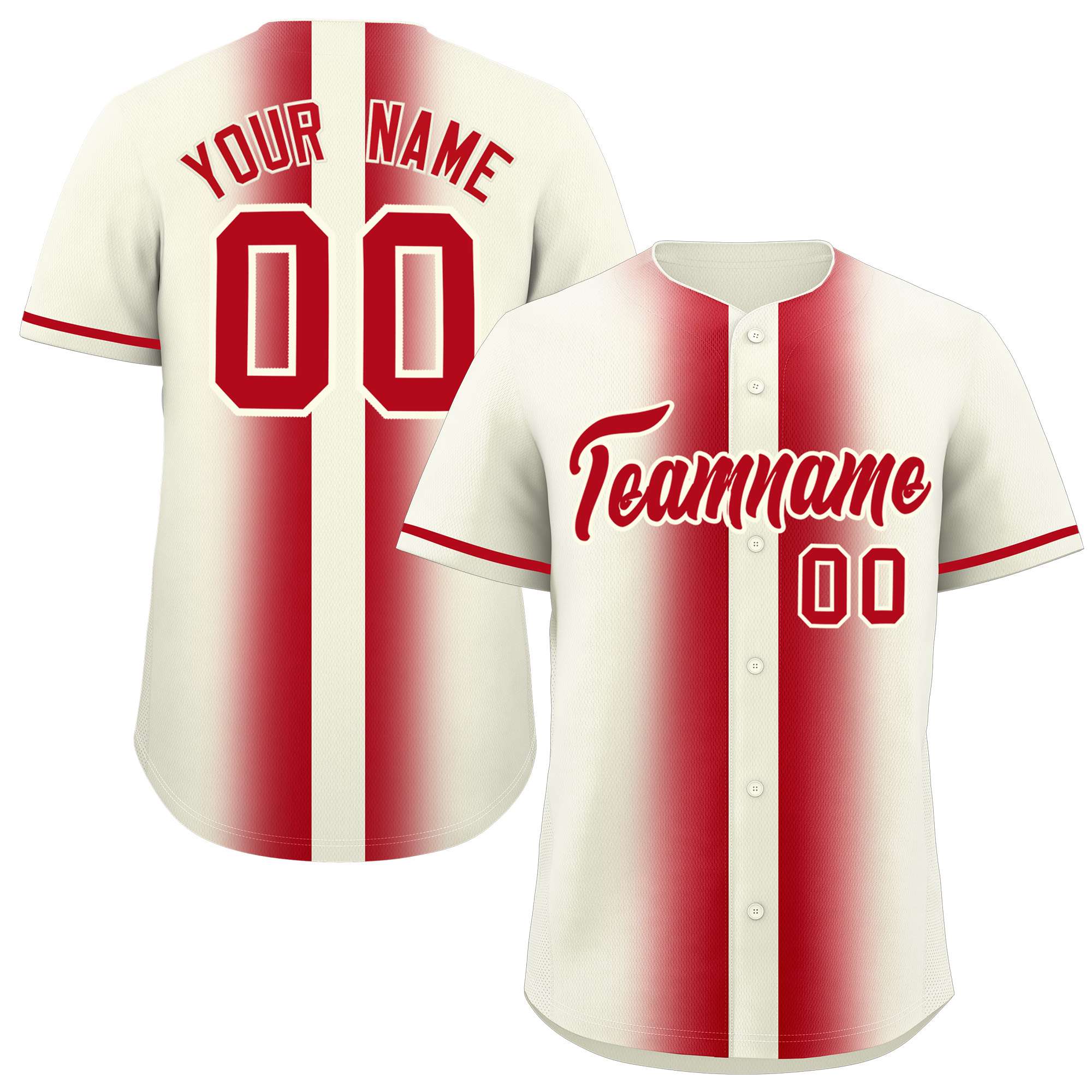 Custom Cream Red Lapel Gradient Fashion Authentic Baseball Jersey