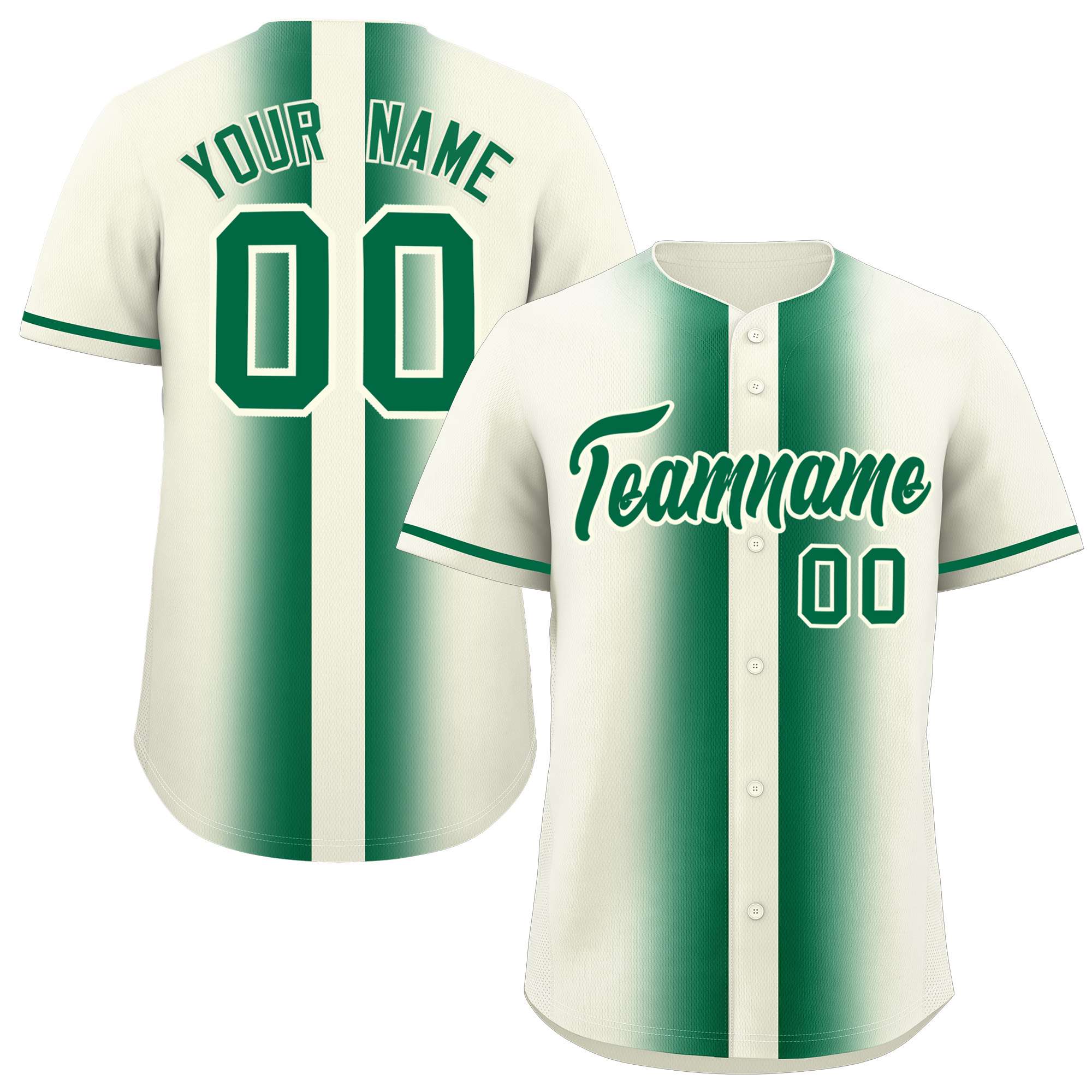 Custom Cream Kelly Green Lapel Gradient Fashion Authentic Baseball Jersey