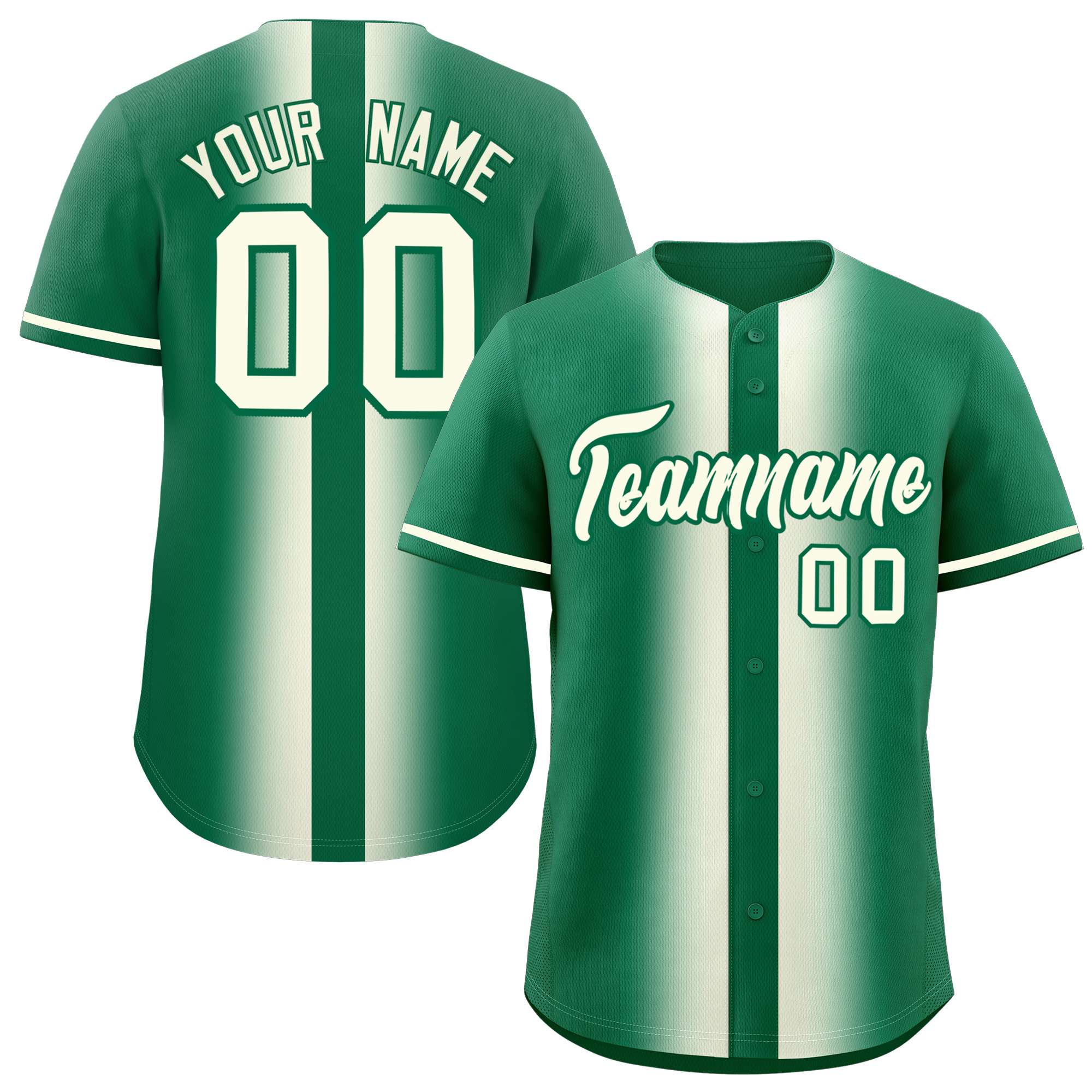 Custom Kelly Green Cream Lapel Gradient Fashion Authentic Baseball Jersey