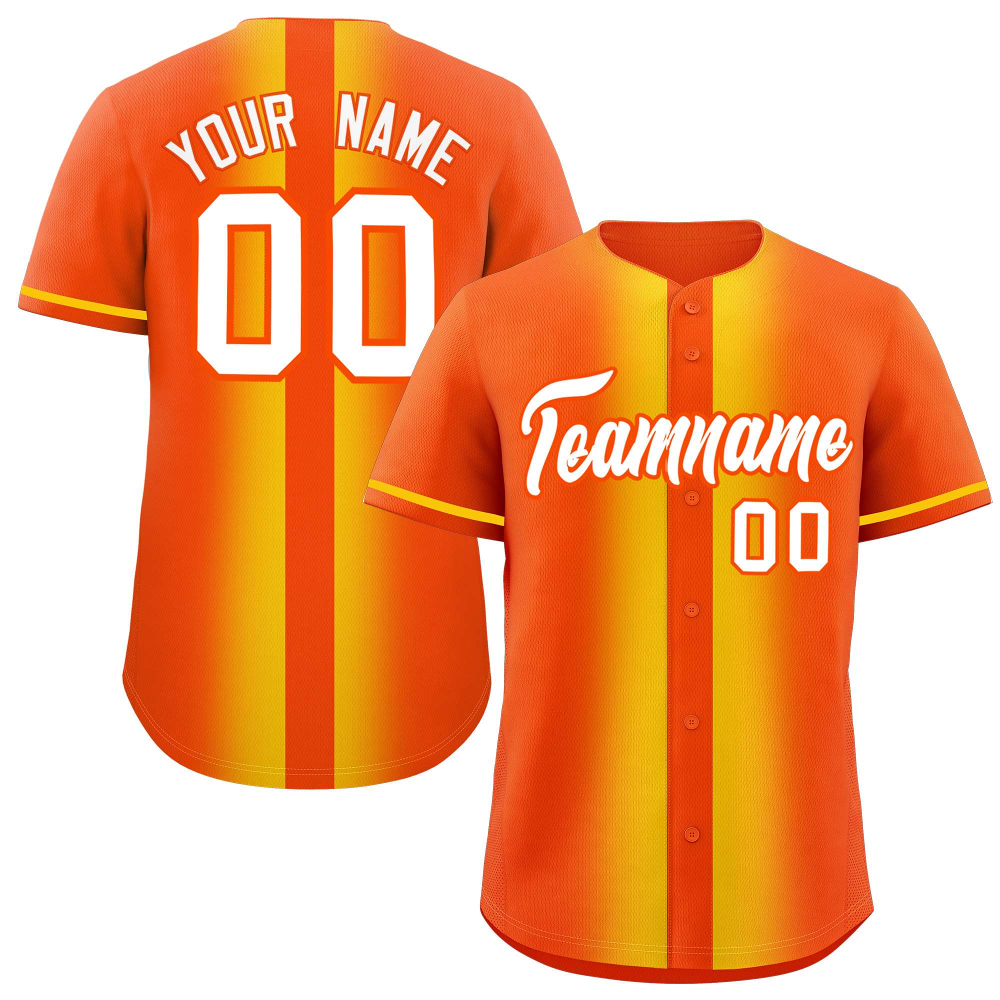 Custom Orange Gold Lapel Gradient Fashion Authentic Baseball Jersey