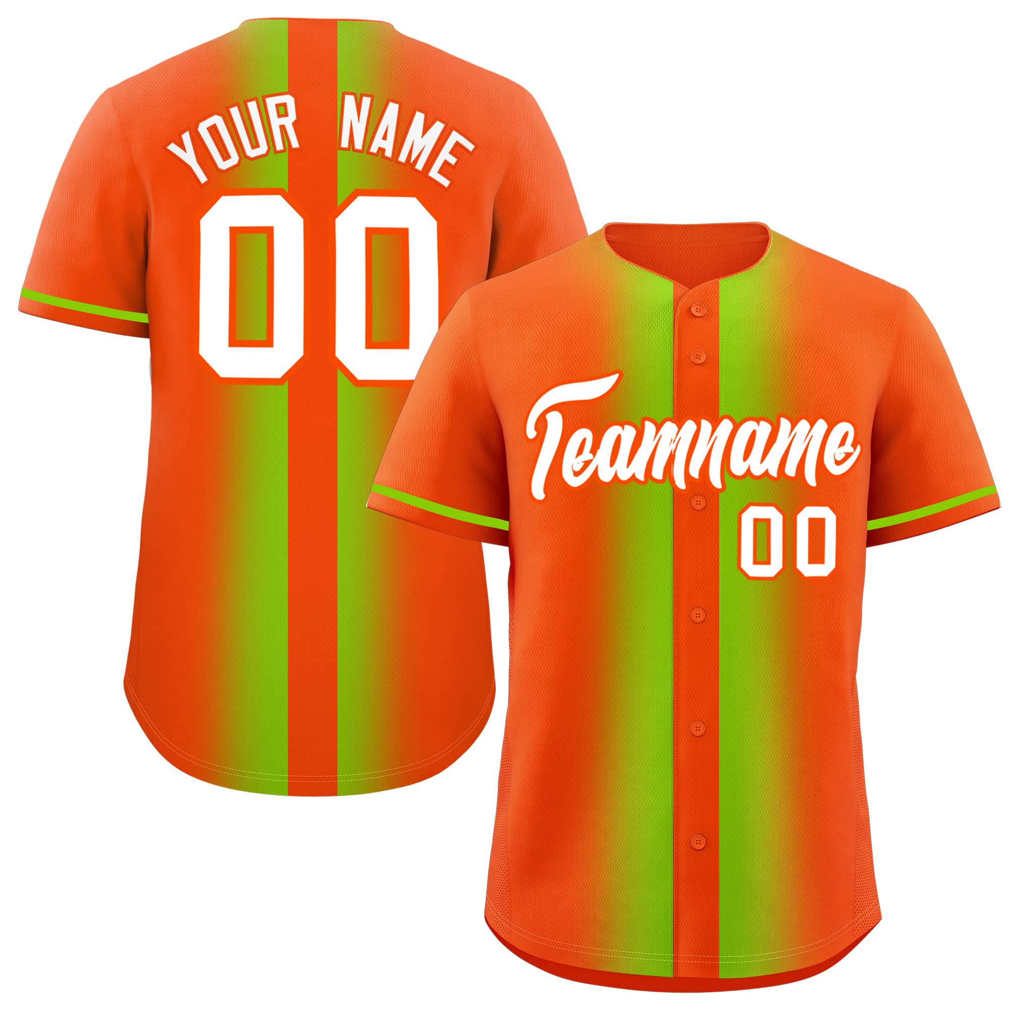 Custom Orange Neon Green Lapel Gradient Fashion Authentic Baseball Jersey