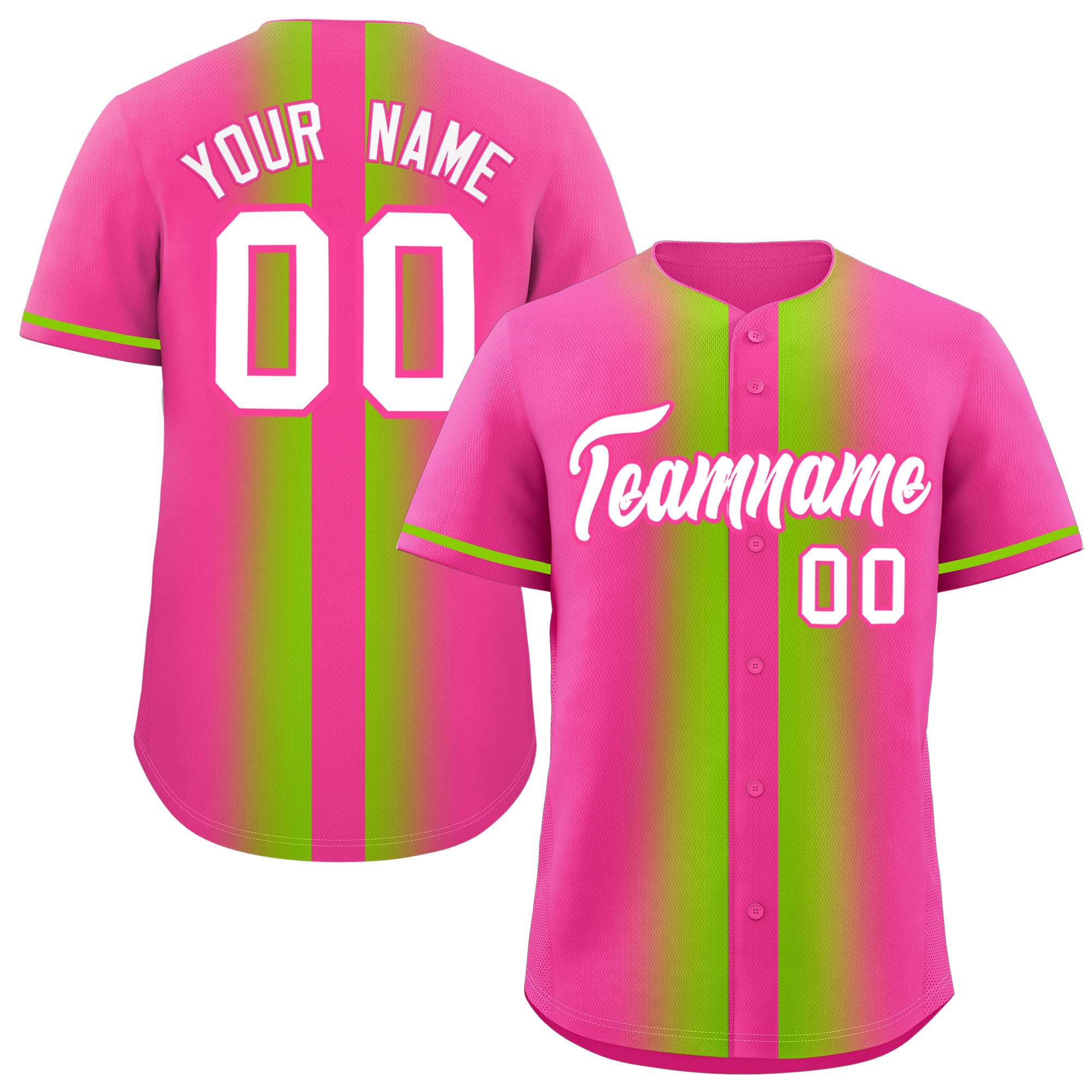 Custom Pink Neon Green Lapel Gradient Fashion Authentic Baseball Jersey