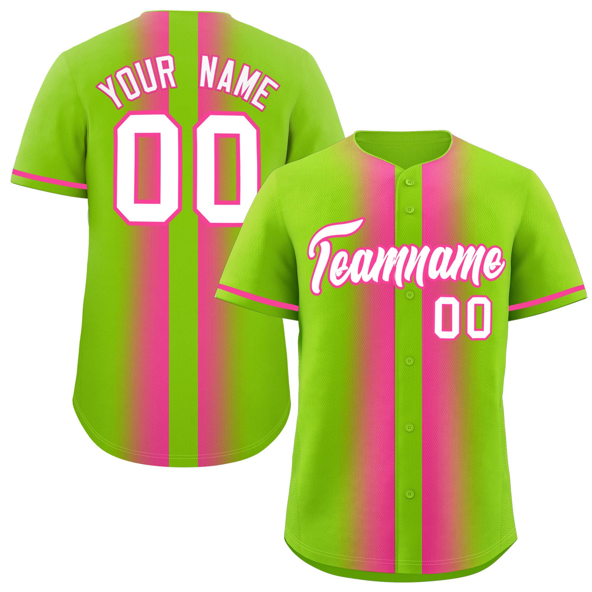 Custom Neon Green Pink Lapel Gradient Fashion Authentic Baseball Jersey