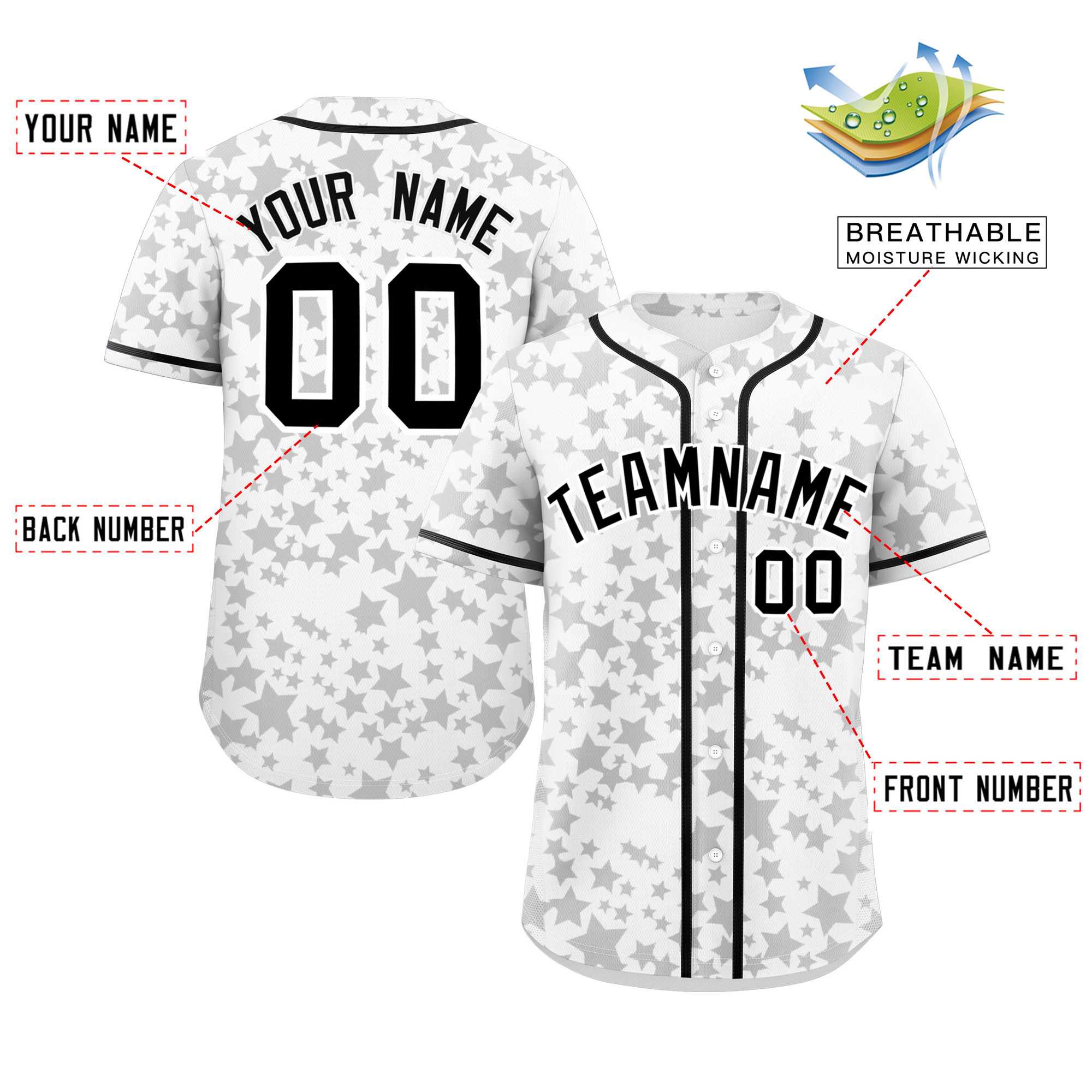 Custom White Black Personalized Star Graffiti Pattern Authentic Baseball Jersey