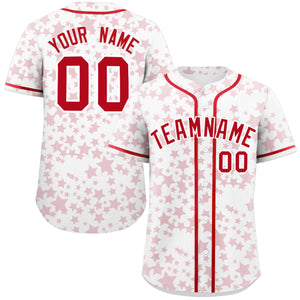 Custom White Red Personalized Star Graffiti Pattern Authentic Baseball Jersey