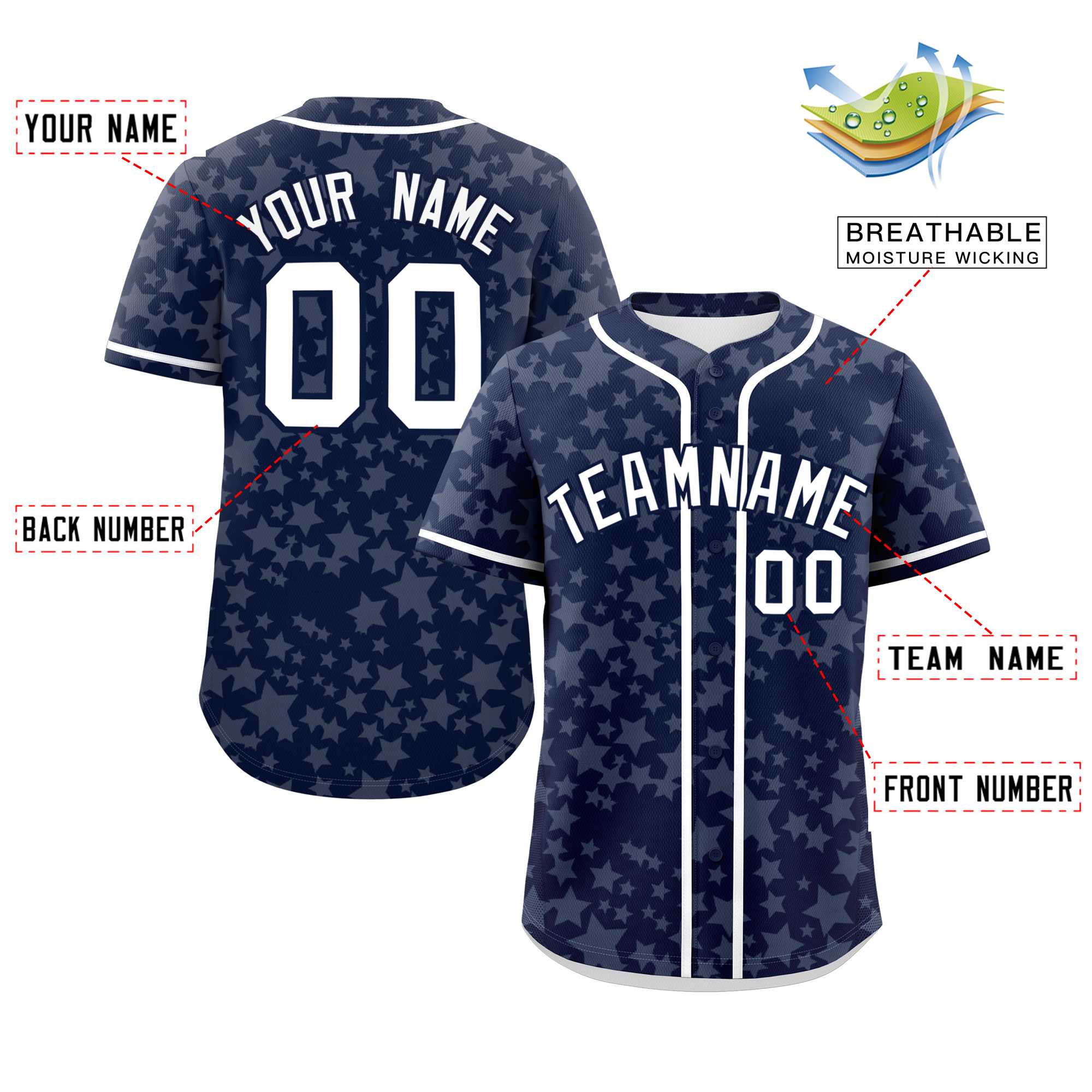 Custom Navy White Personalized Star Graffiti Pattern Authentic Baseball Jersey