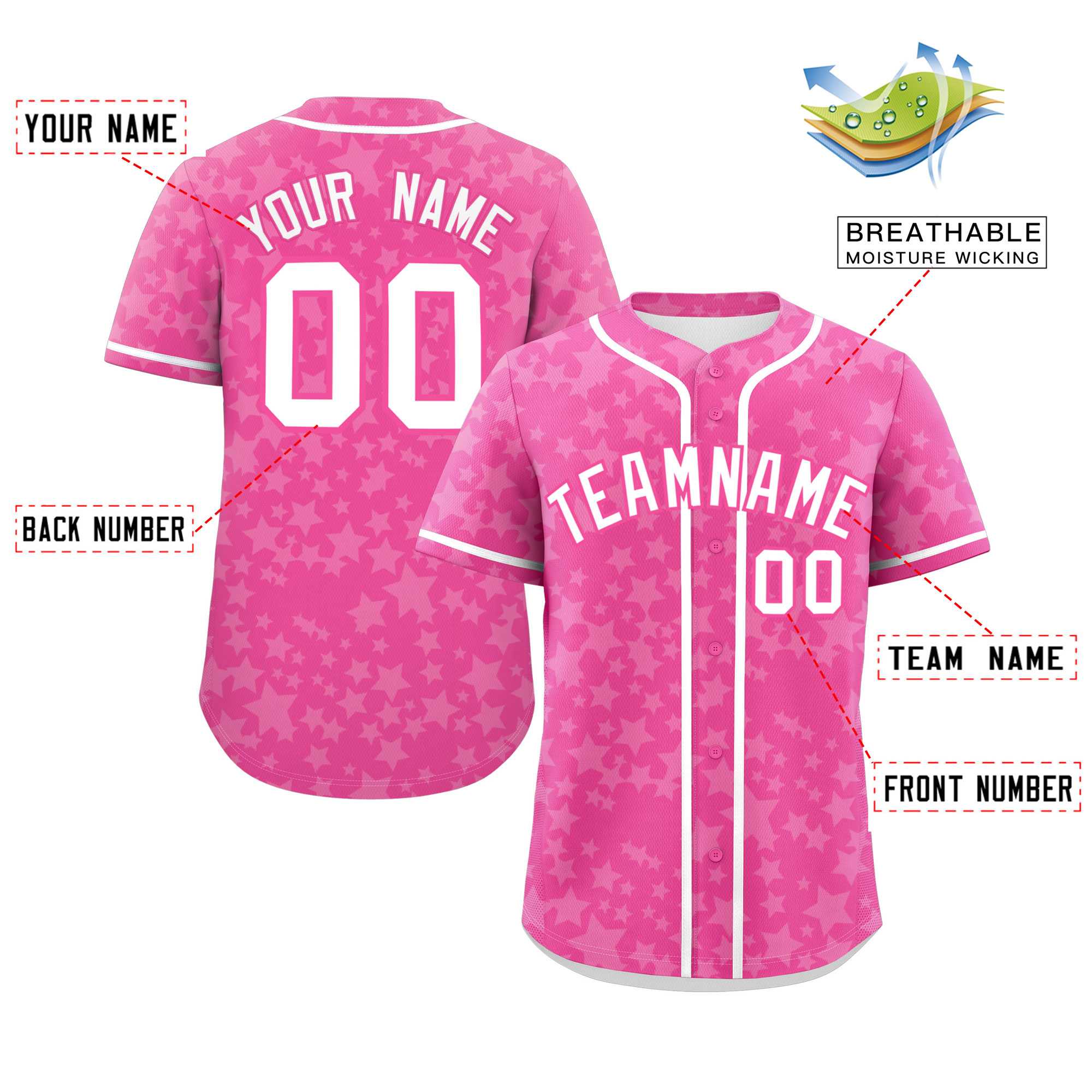 Custom Pink White Personalized Star Graffiti Pattern Authentic Baseball Jersey