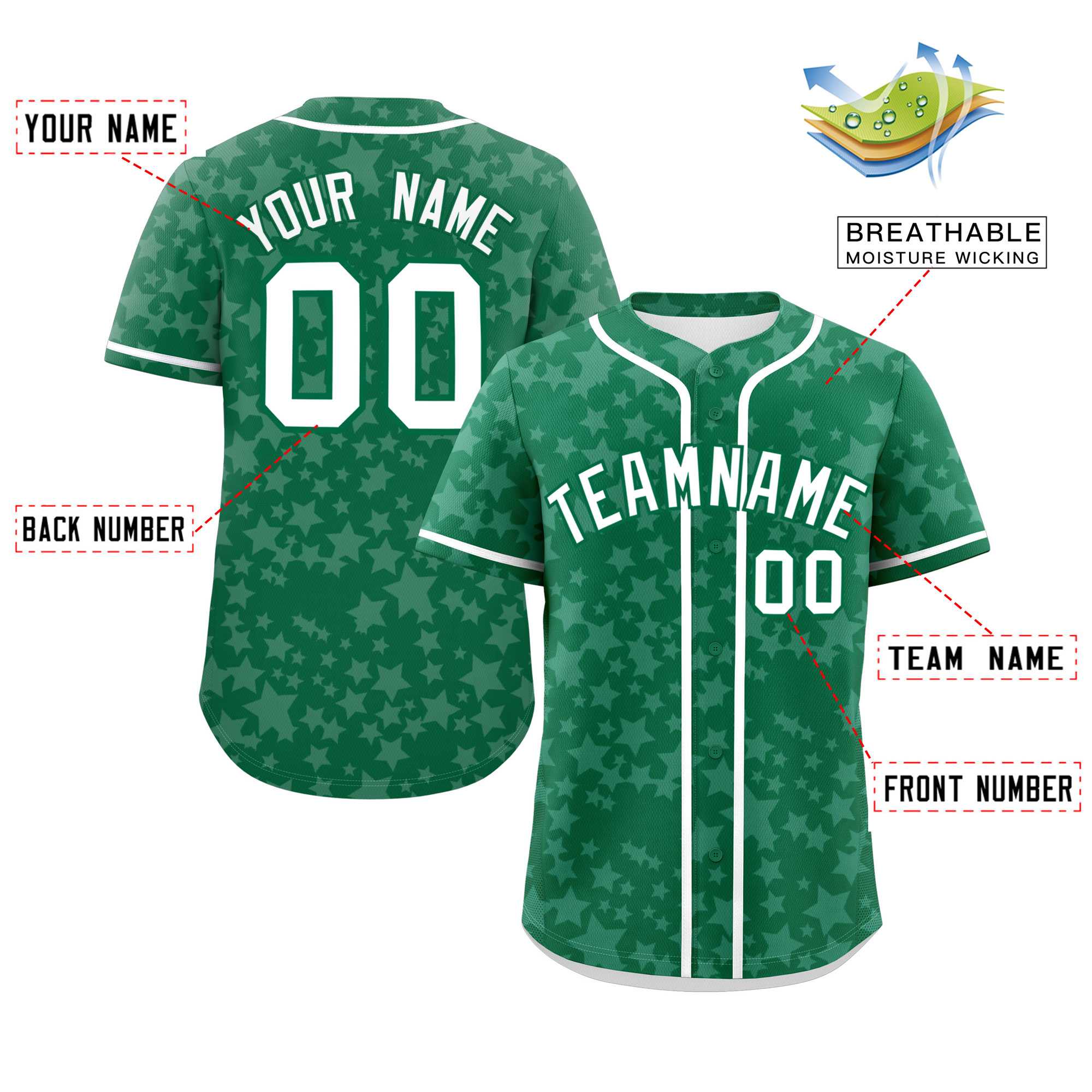 Custom Kelly Green White Personalized Star Graffiti Pattern Authentic Baseball Jersey