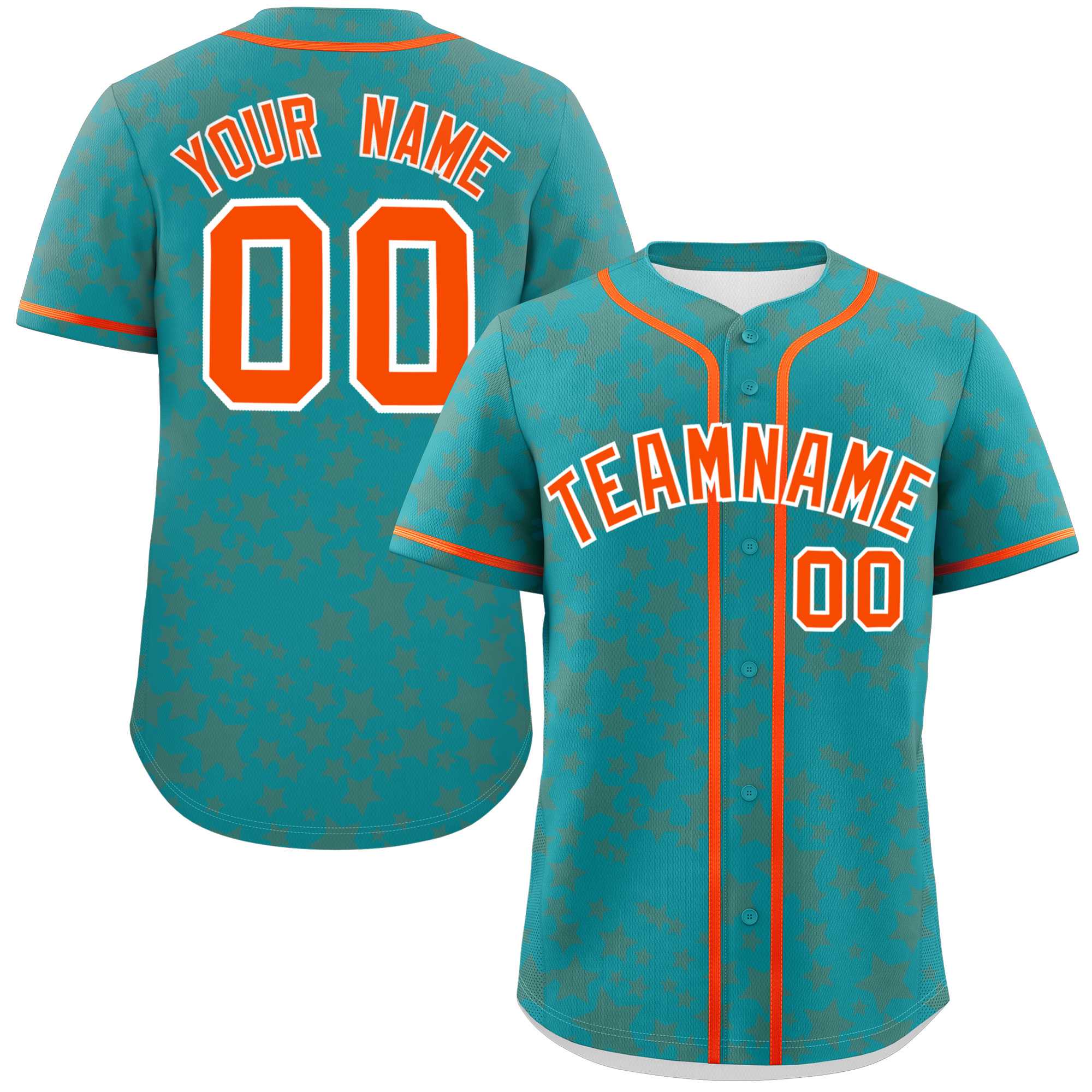 Custom Aqua Orange Personalized Star Graffiti Pattern Authentic Baseball Jersey