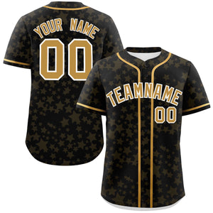 Custom Black Old Gold Personalized Star Graffiti Pattern Authentic Baseball Jersey