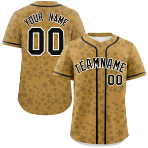 Custom Old Gold Black Personalized Star Graffiti Pattern Authentic Baseball Jersey