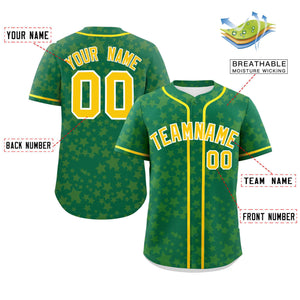 Custom Kelly Green Gold Personalized Star Graffiti Pattern Authentic Baseball Jersey