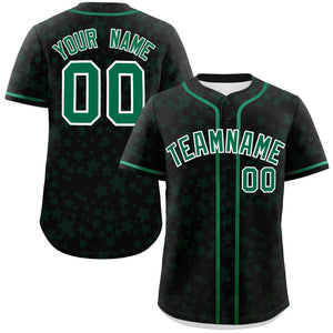 Custom Black Kelly Green Personalized Star Graffiti Pattern Authentic Baseball Jersey