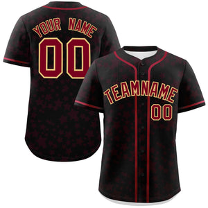 Custom Black Crimson Personalized Star Graffiti Pattern Authentic Baseball Jersey