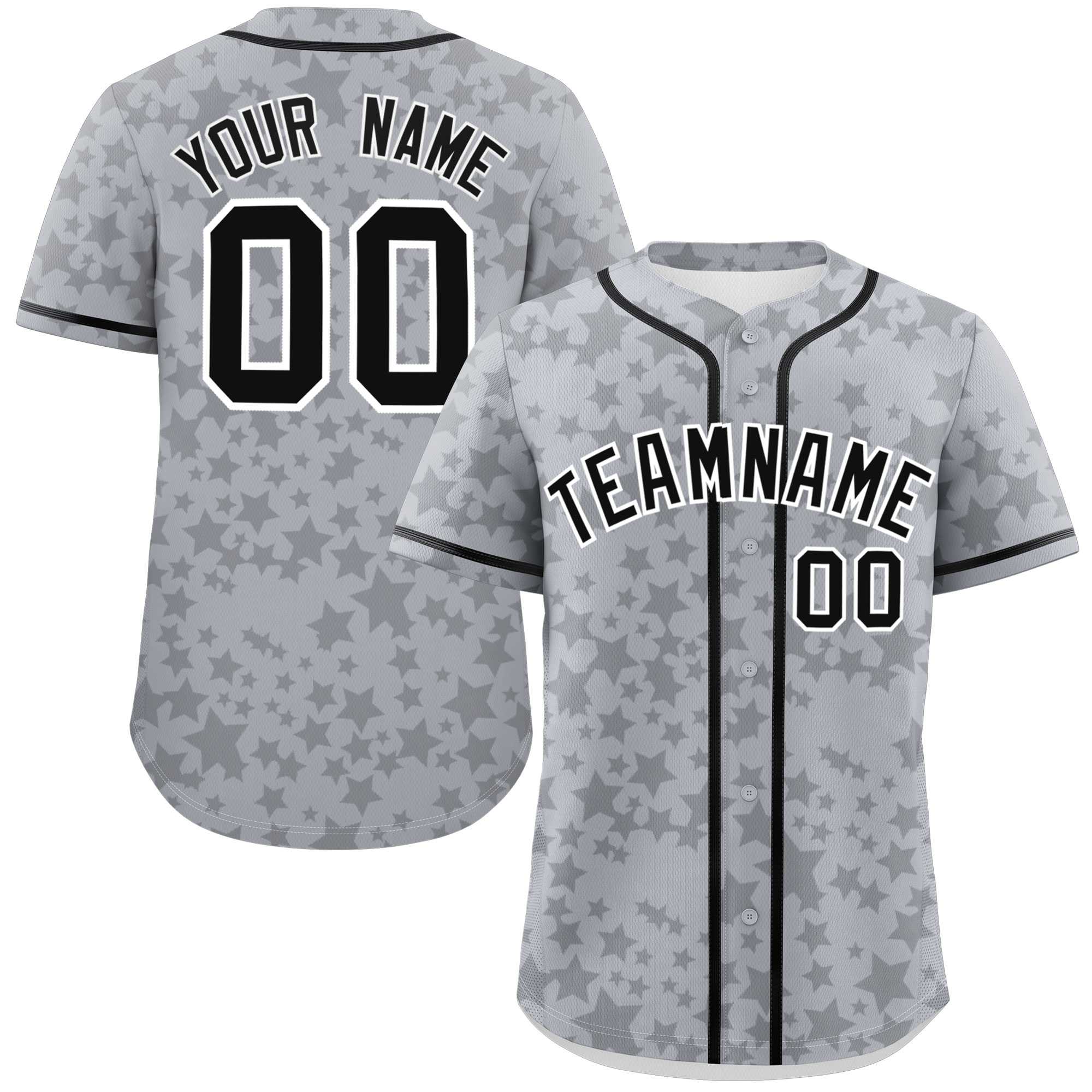 Custom Gray Black Personalized Star Graffiti Pattern Authentic Baseball Jersey