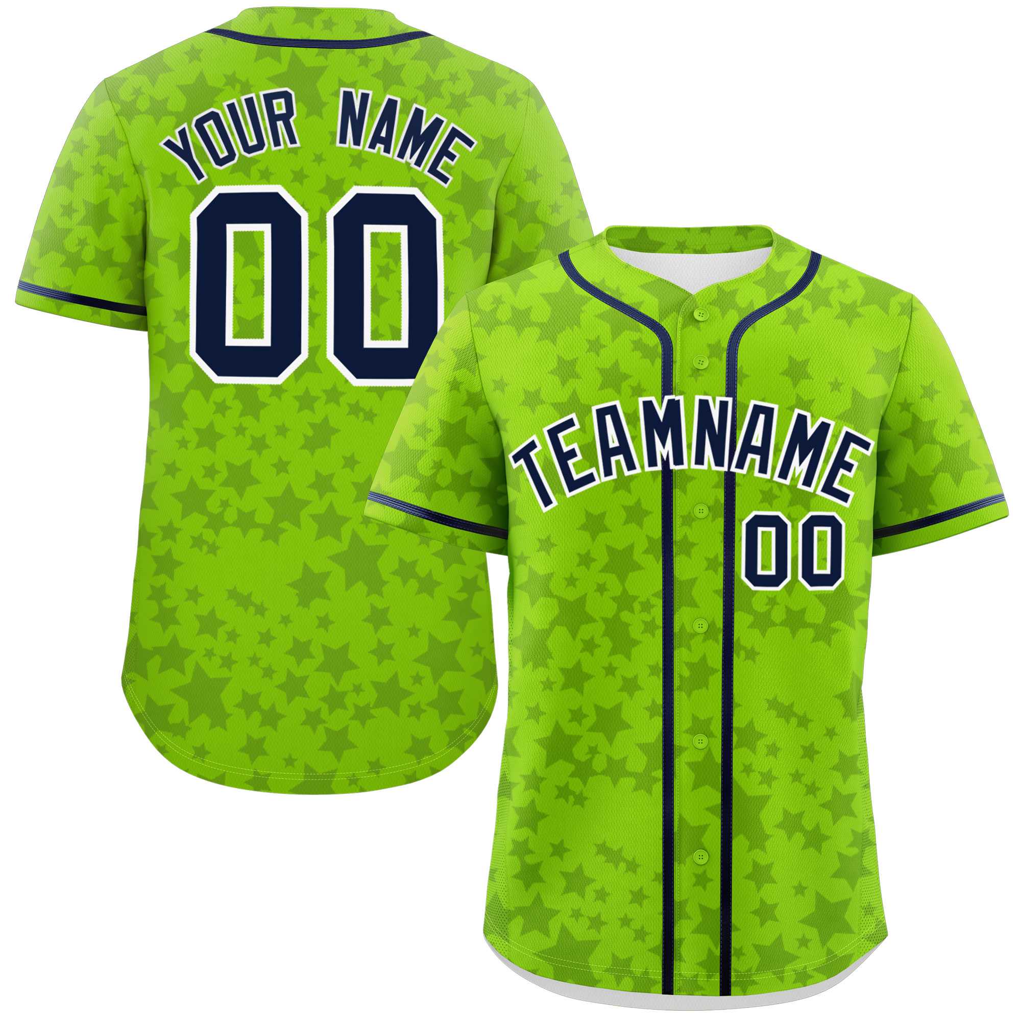 Custom Neon Green Navy Personalized Star Graffiti Pattern Authentic Baseball Jersey