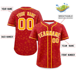 Custom Red Yellow Personalized Star Graffiti Pattern Authentic Baseball Jersey