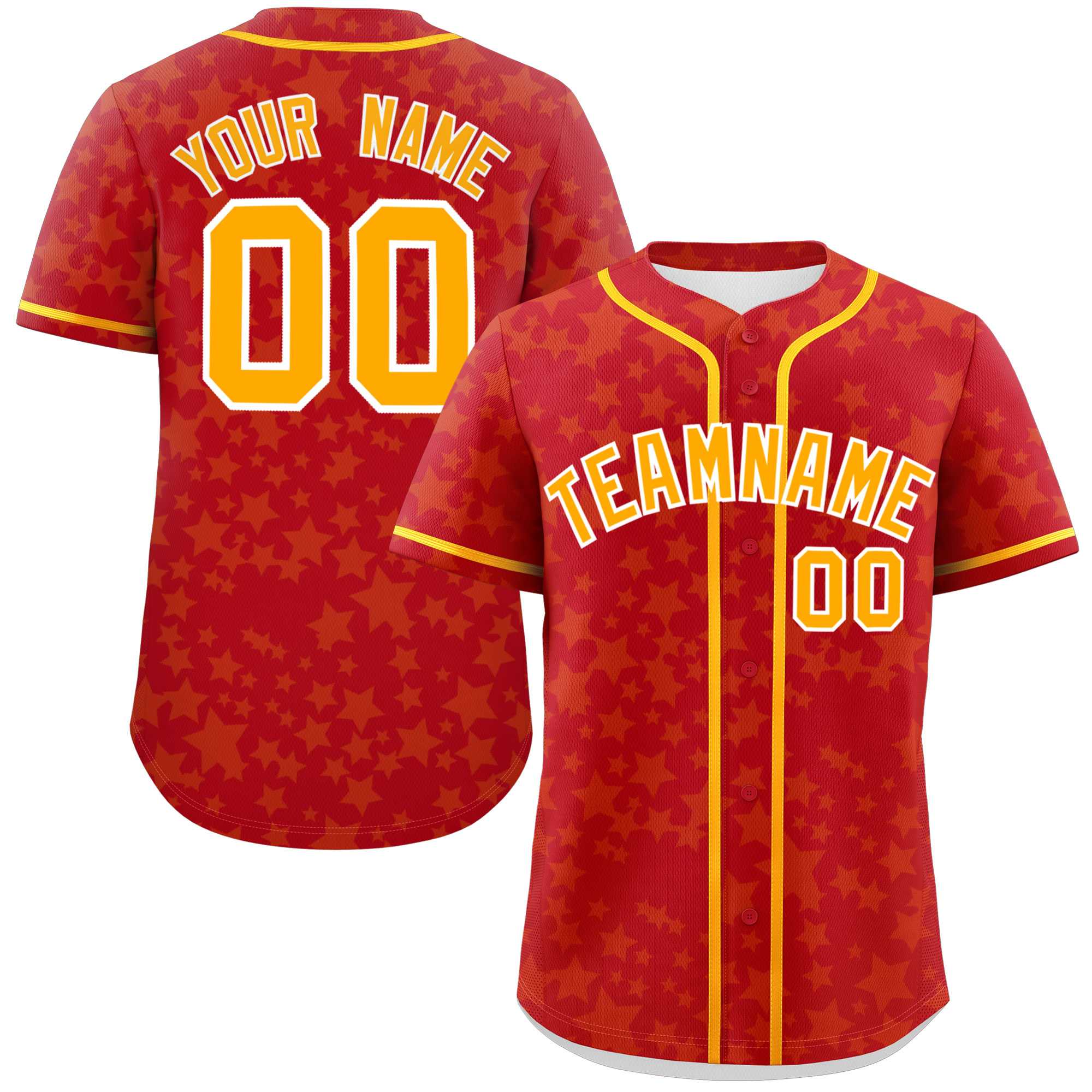 Custom Red Yellow Personalized Star Graffiti Pattern Authentic Baseball Jersey