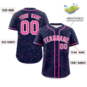 Custom Navy Pink Personalized Star Graffiti Pattern Authentic Baseball Jersey