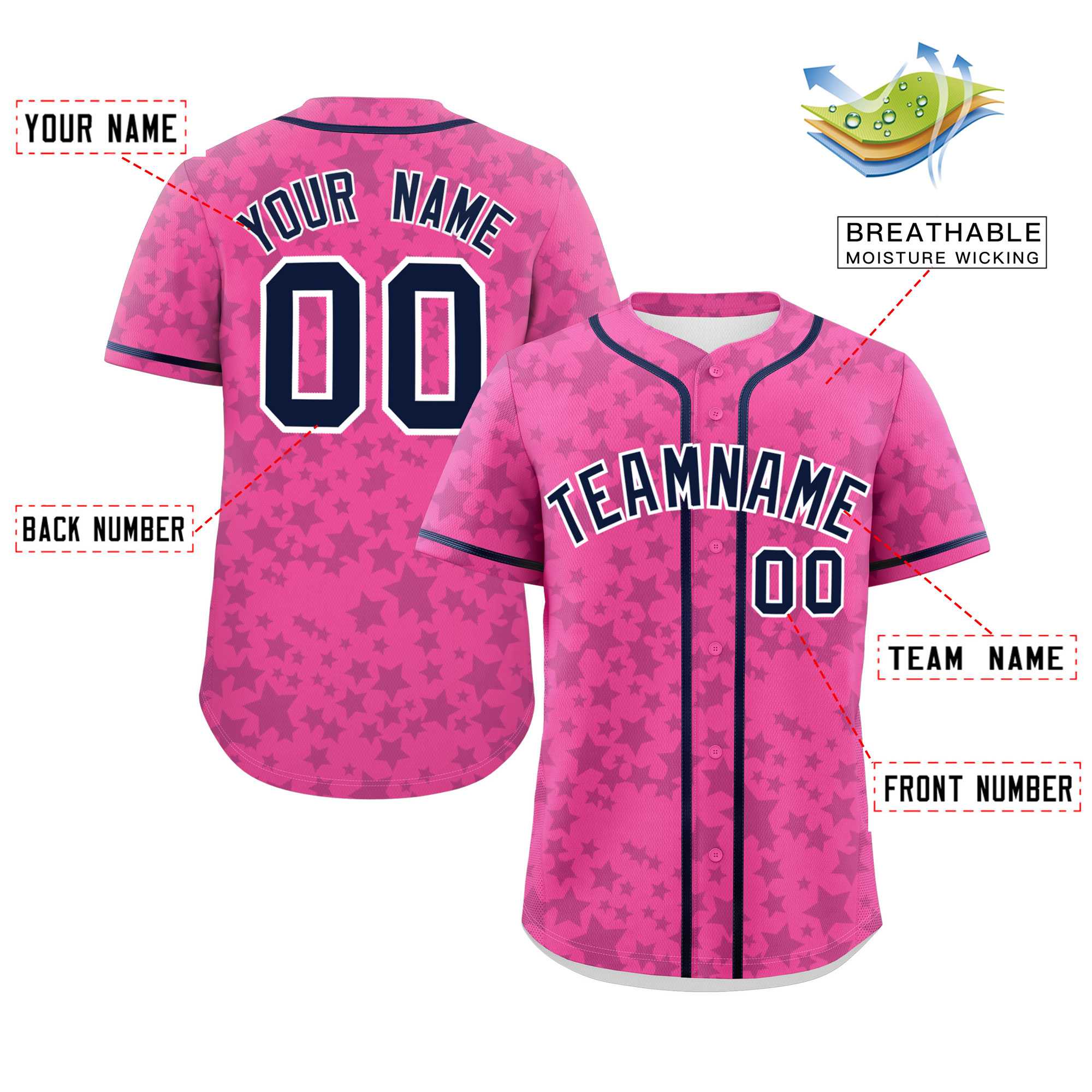 Custom Pink Navy Personalized Star Graffiti Pattern Authentic Baseball Jersey