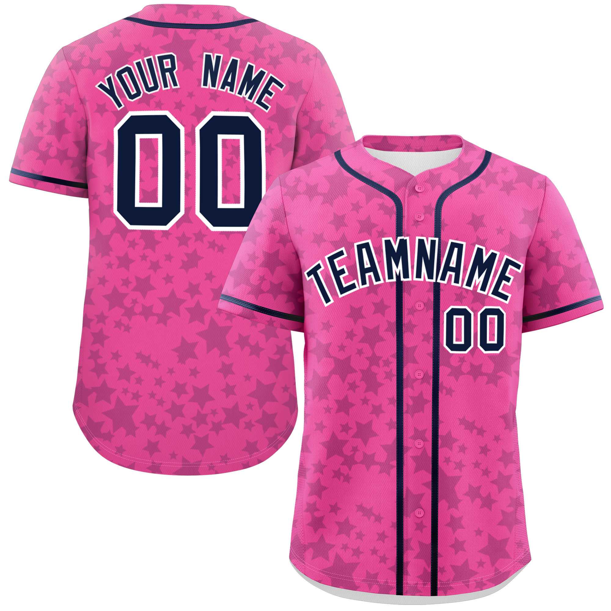 Custom Pink Navy Personalized Star Graffiti Pattern Authentic Baseball Jersey