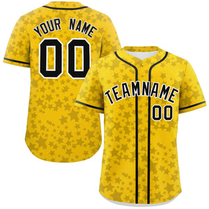 Custom Gold Black Personalized Star Graffiti Pattern Authentic Baseball Jersey