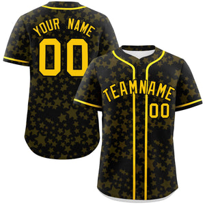 Custom Black Gold Personalized Star Graffiti Pattern Authentic Baseball Jersey