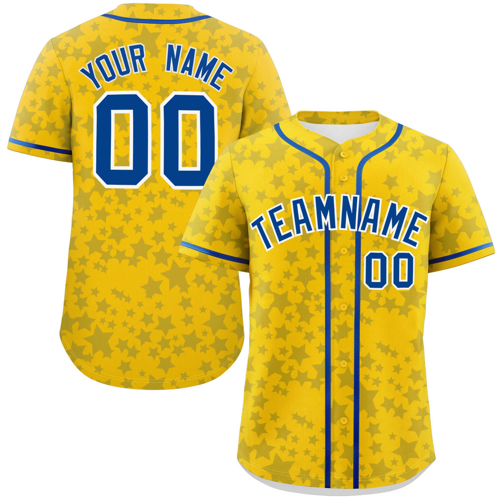 Custom Gold Royal Personalized Star Graffiti Pattern Authentic Baseball Jersey