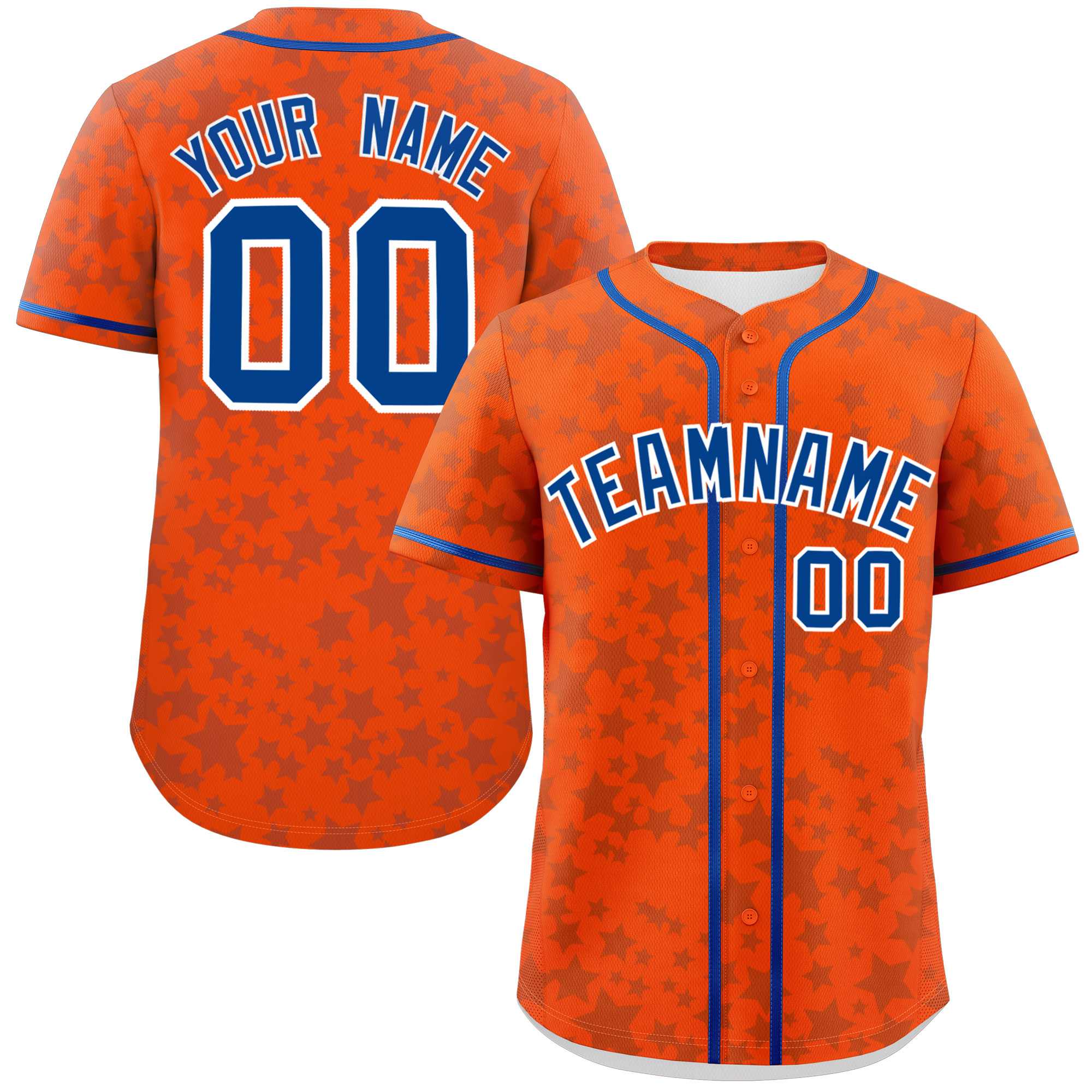 Custom Orange Royal Personalized Star Graffiti Pattern Authentic Baseball Jersey