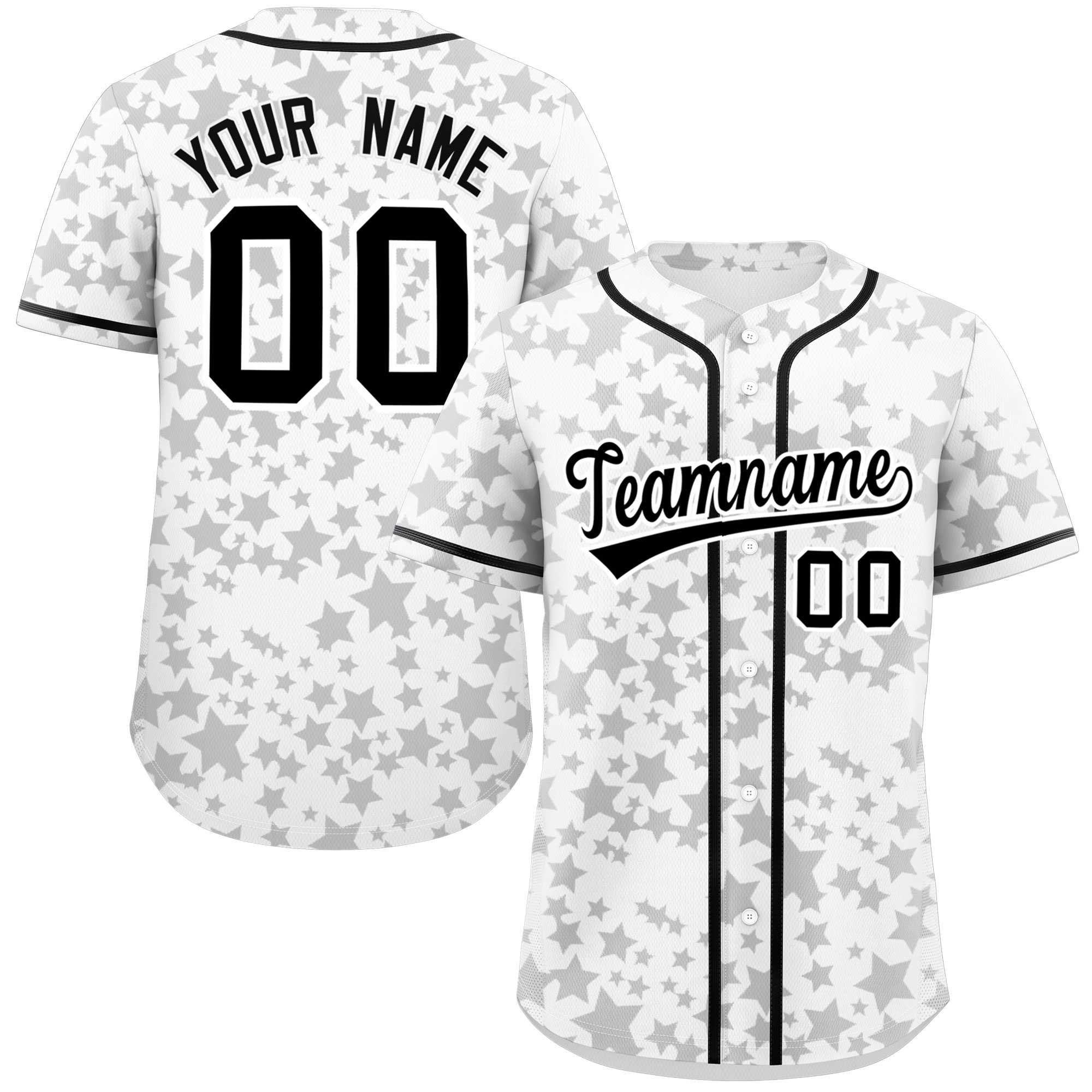 Custom White Black Personalized Star Graffiti Pattern Authentic Baseball Jersey