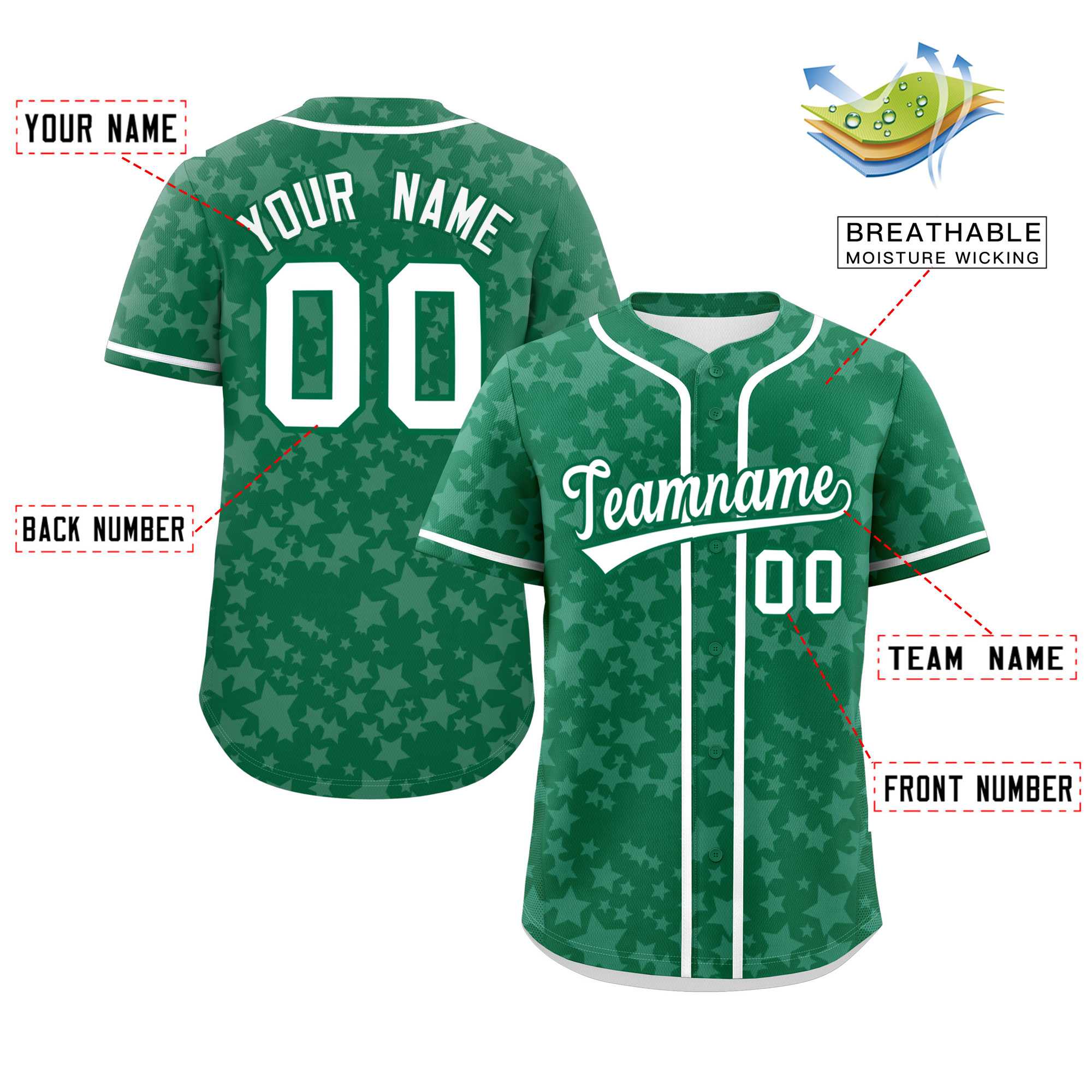 Custom Kelly Green White Personalized Star Graffiti Pattern Authentic Baseball Jersey