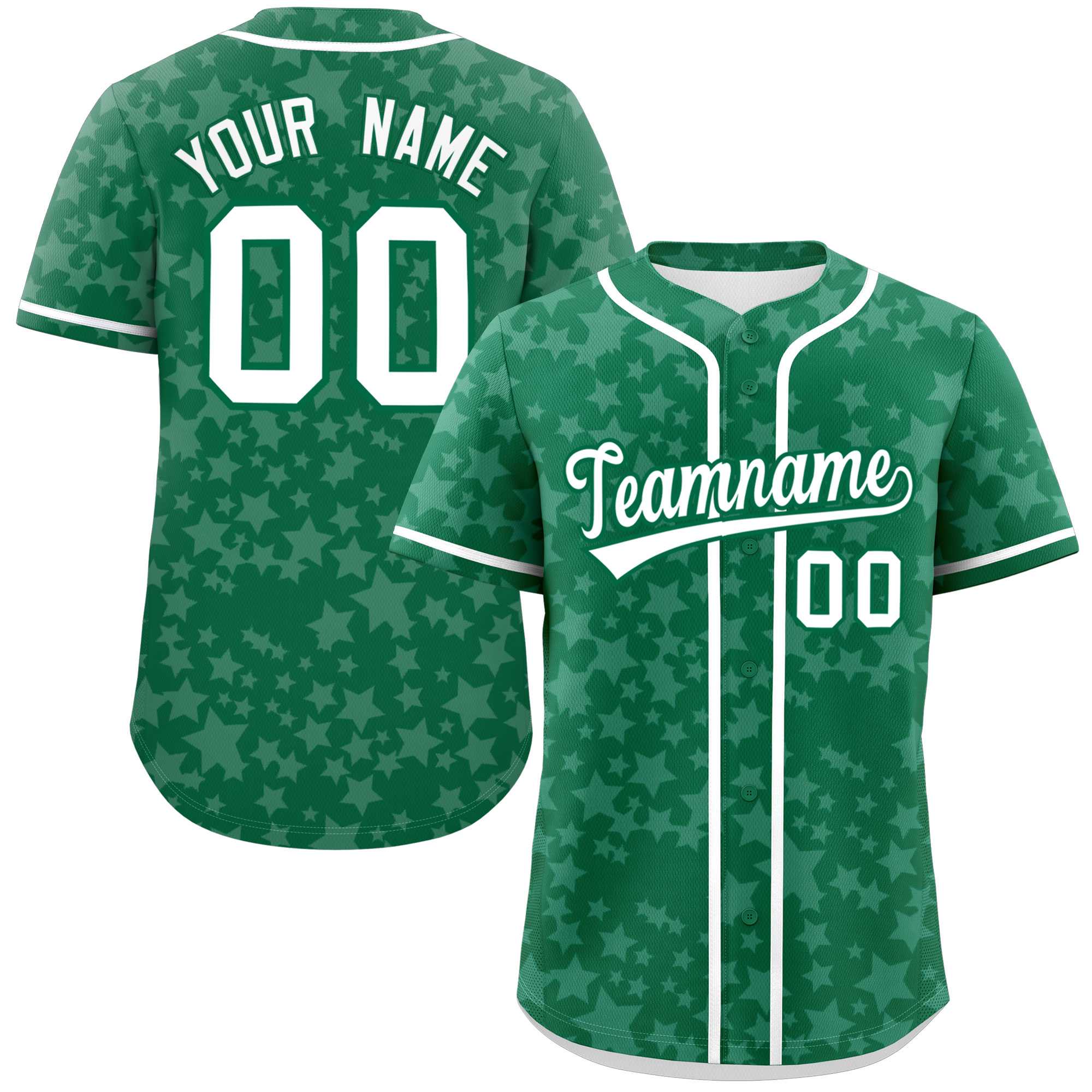 Custom Kelly Green White Personalized Star Graffiti Pattern Authentic Baseball Jersey