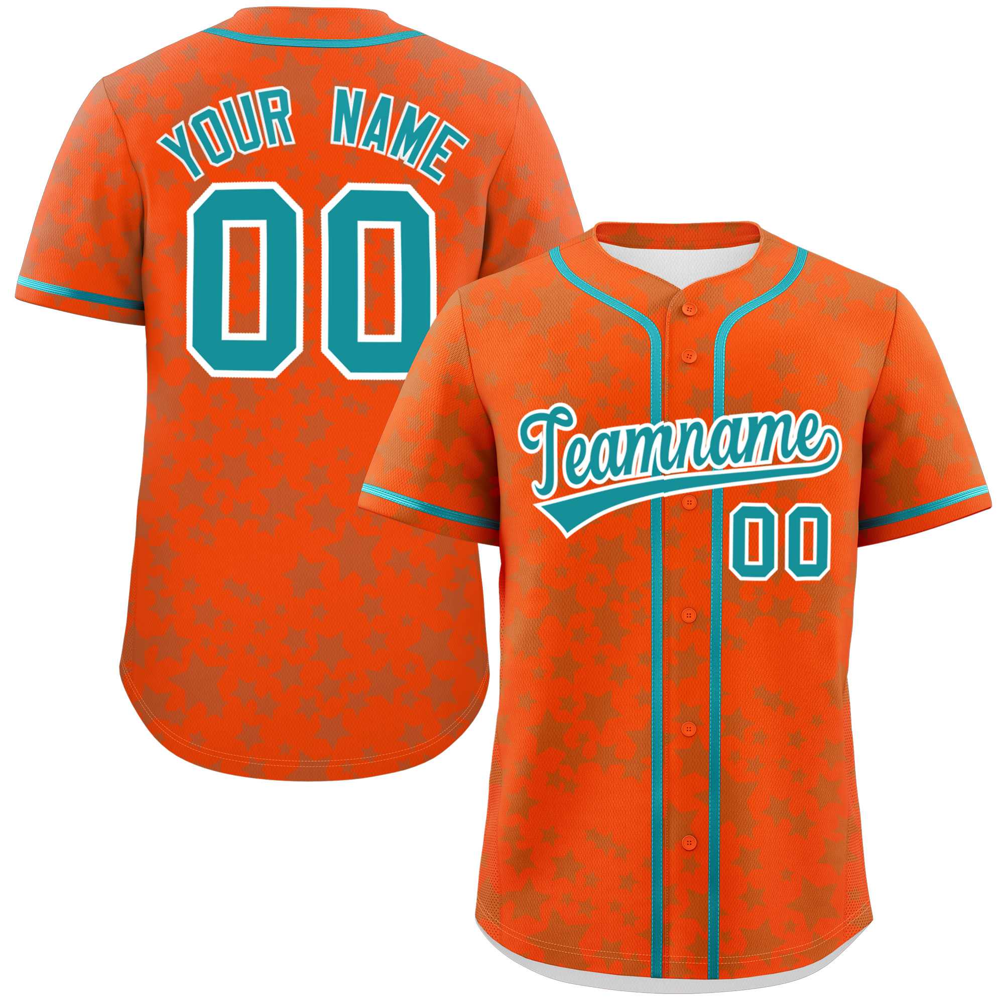 Custom Orange Aqua Personalized Star Graffiti Pattern Authentic Baseball Jersey