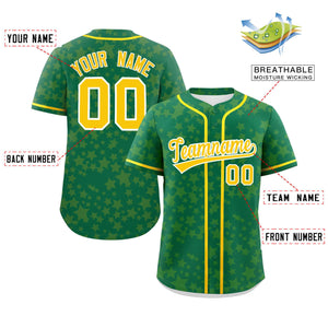 Custom Kelly Green Gold Personalized Star Graffiti Pattern Authentic Baseball Jersey