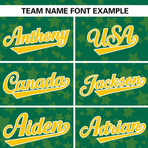 Custom Kelly Green Gold Personalized Star Graffiti Pattern Authentic Baseball Jersey