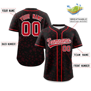 Custom Black Red Personalized Star Graffiti Pattern Authentic Baseball Jersey