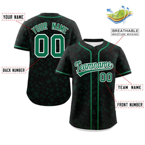 Custom Black Kelly Green Personalized Star Graffiti Pattern Authentic Baseball Jersey