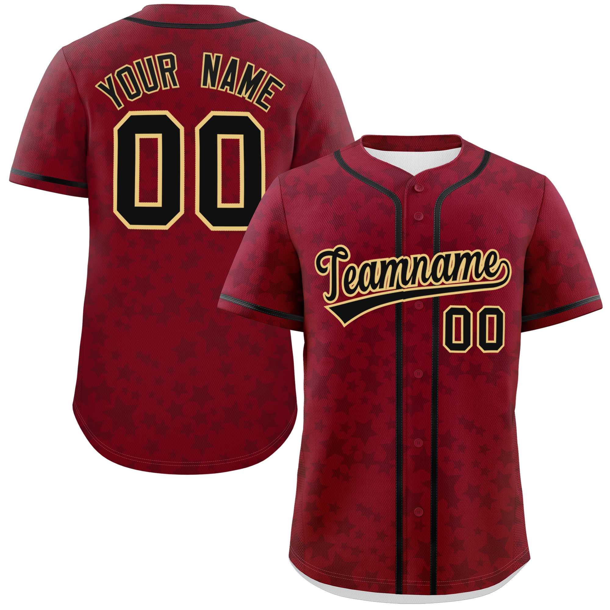 Custom Crimson Black Personalized Star Graffiti Pattern Authentic Baseball Jersey