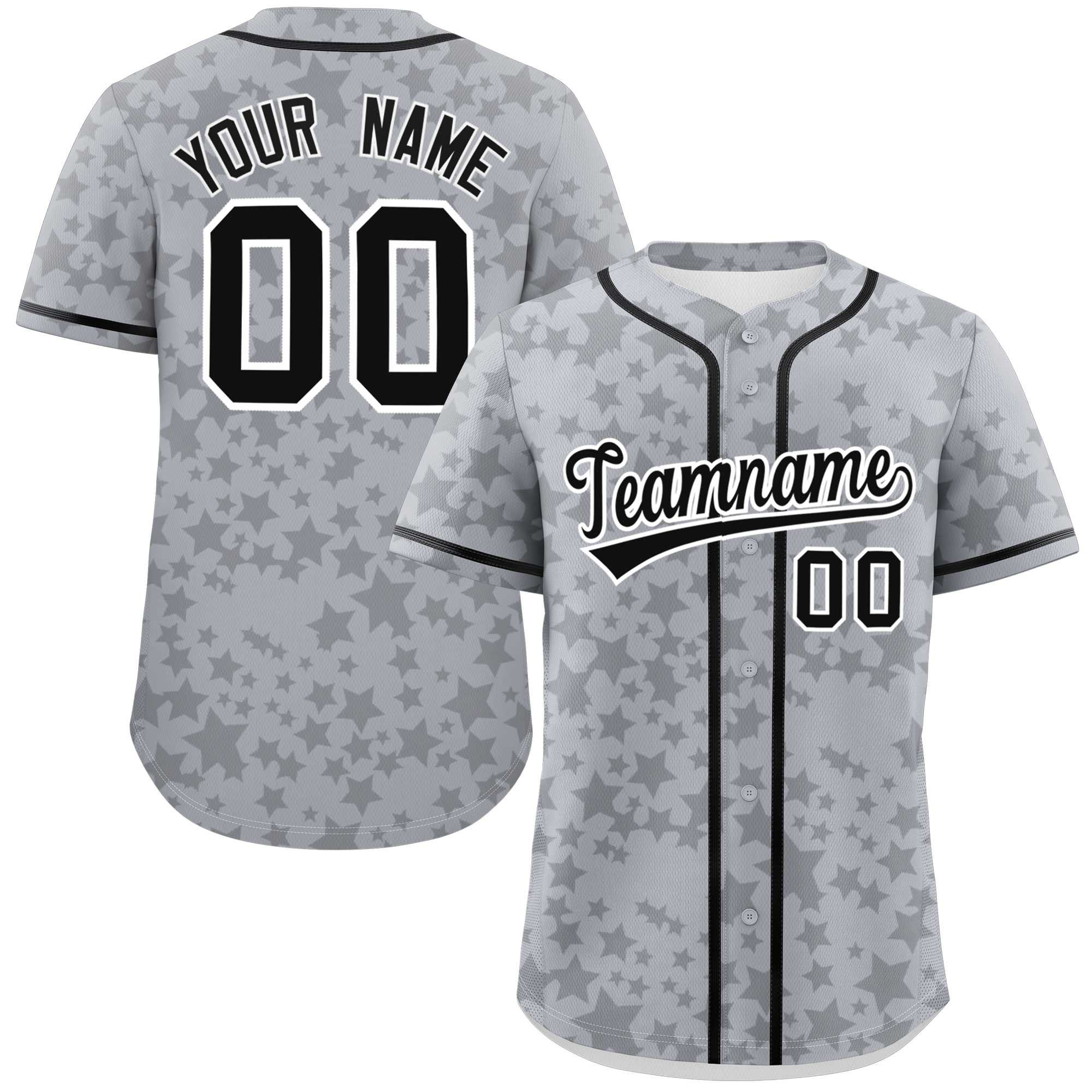 Custom Gray Black Personalized Star Graffiti Pattern Authentic Baseball Jersey