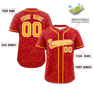 Custom Red Yellow Personalized Star Graffiti Pattern Authentic Baseball Jersey