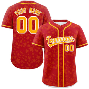 Custom Red Yellow Personalized Star Graffiti Pattern Authentic Baseball Jersey