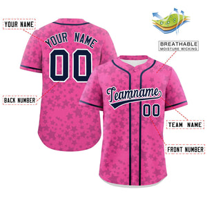 Custom Pink Navy Personalized Star Graffiti Pattern Authentic Baseball Jersey