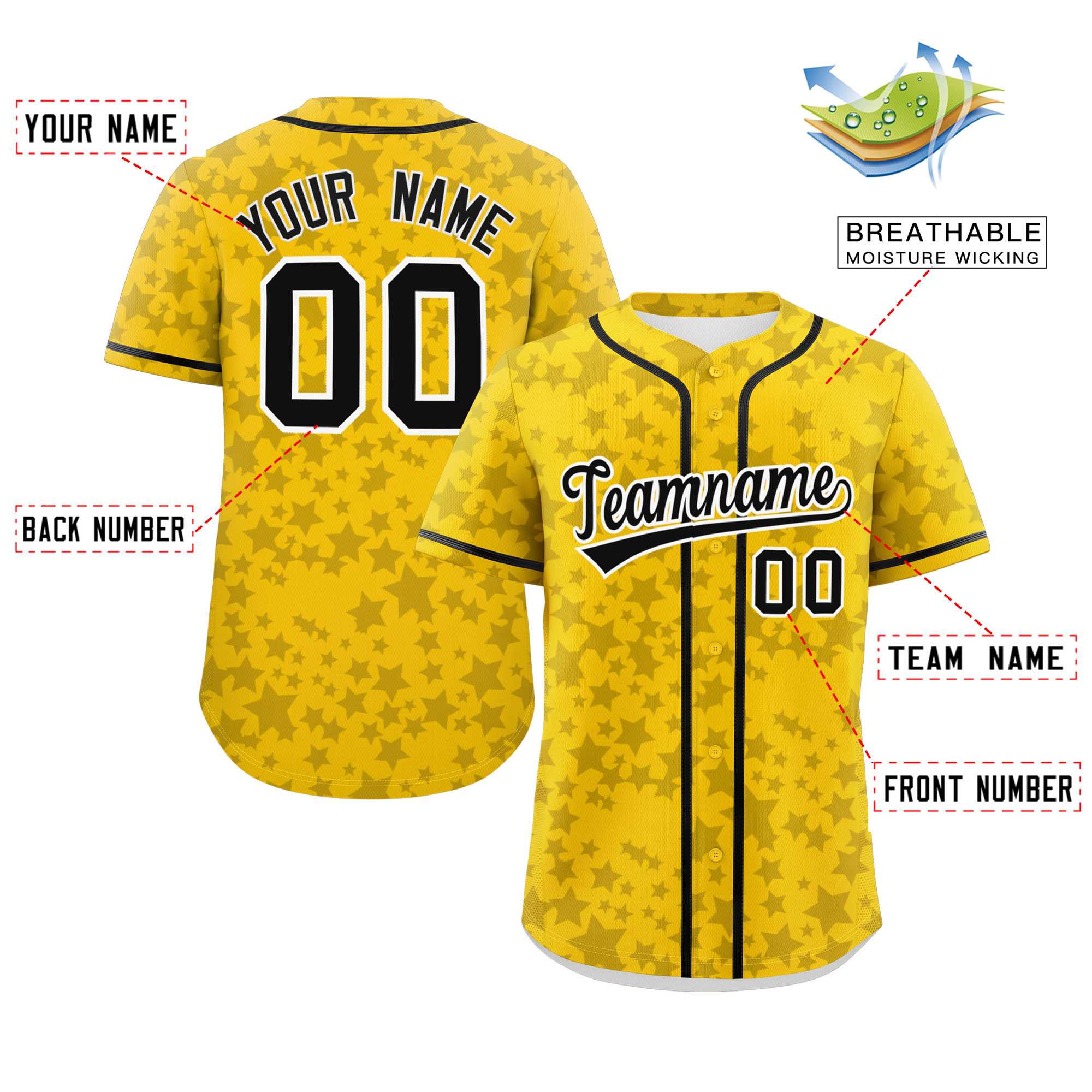 Custom Gold Black Personalized Star Graffiti Pattern Authentic Baseball Jersey