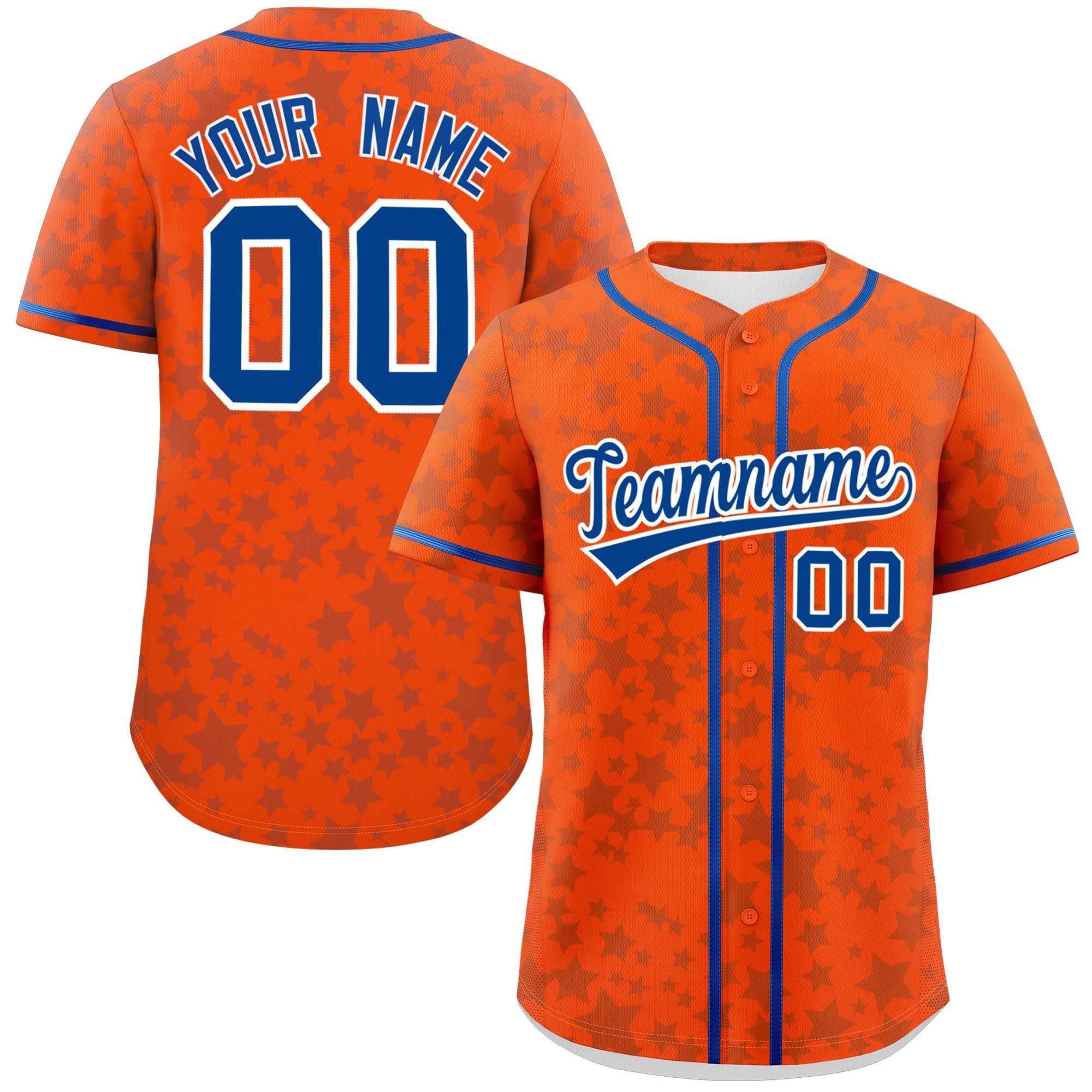 Custom Orange Royal Personalized Star Graffiti Pattern Authentic Baseball Jersey