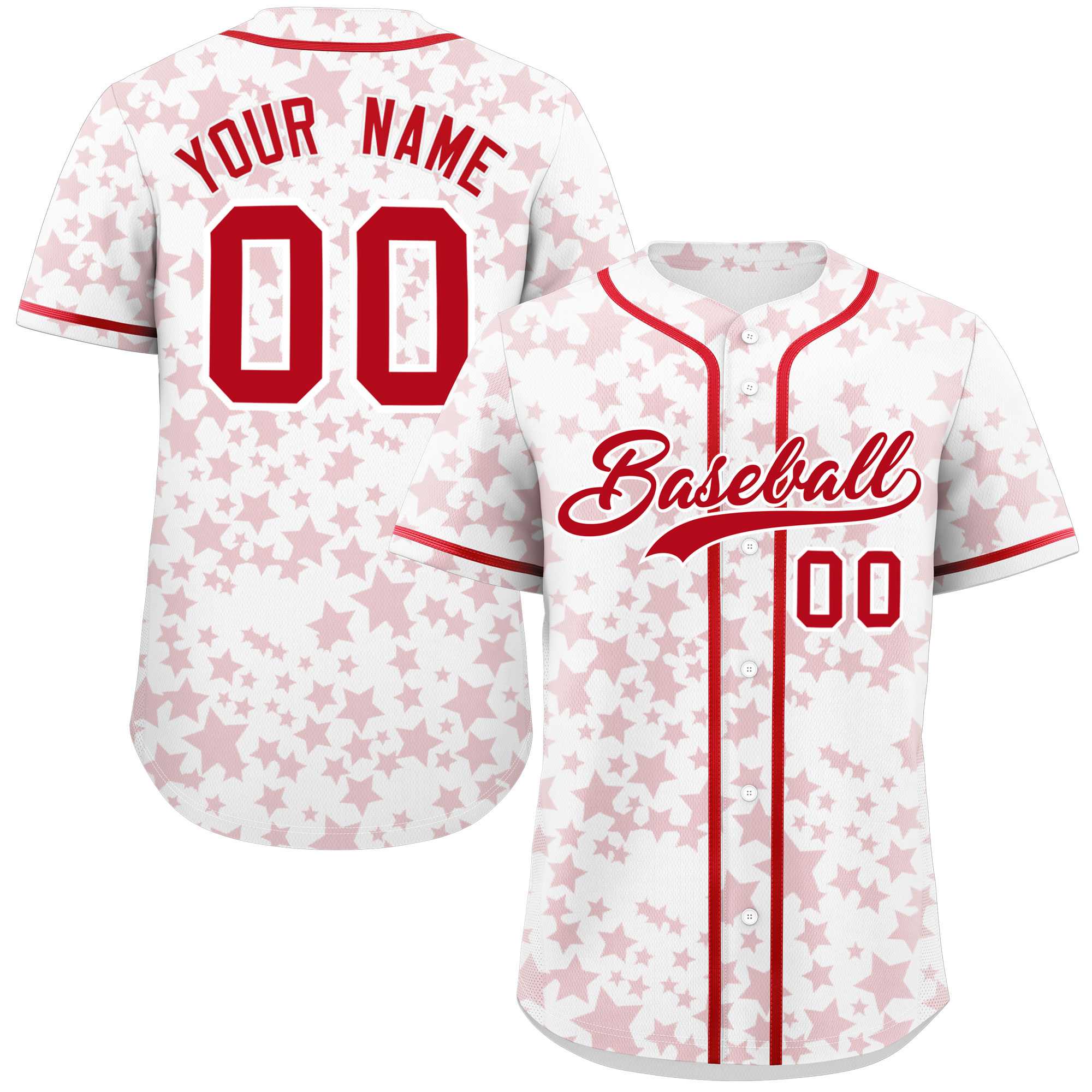 Custom White Red Personalized Star Graffiti Pattern Authentic Baseball Jersey