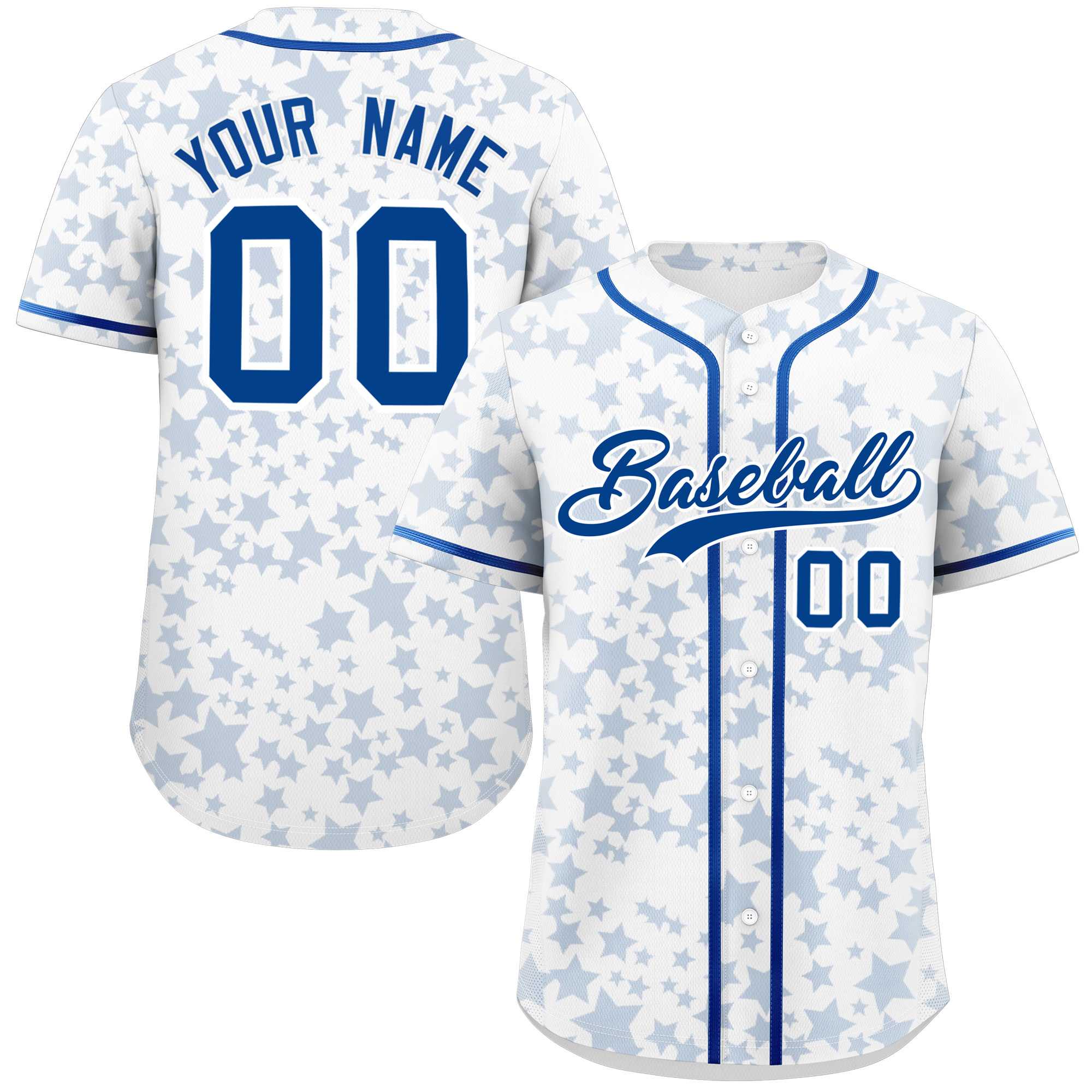 Custom White Royal Personalized Star Graffiti Pattern Authentic Baseball Jersey