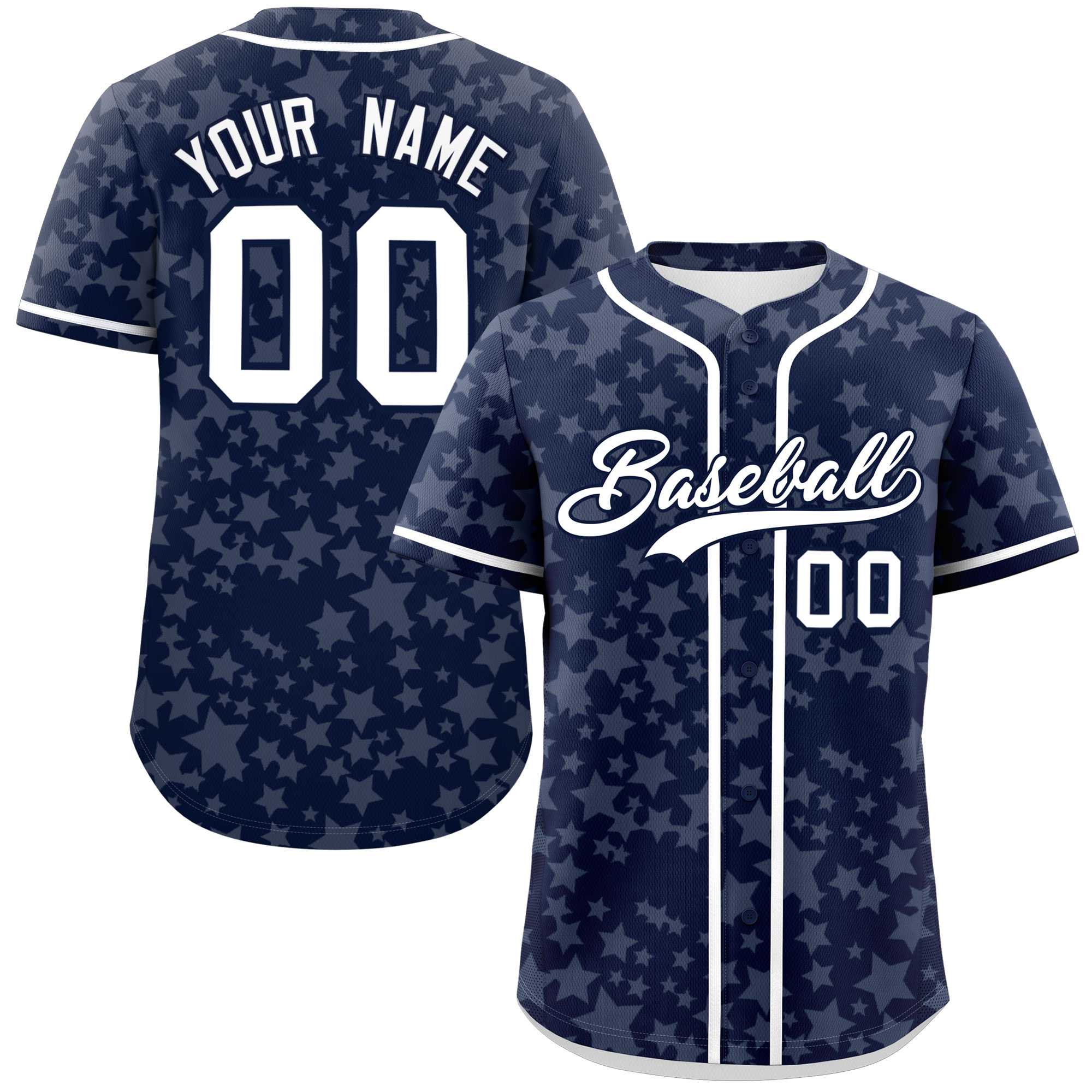 Custom Navy White Personalized Star Graffiti Pattern Authentic Baseball Jersey