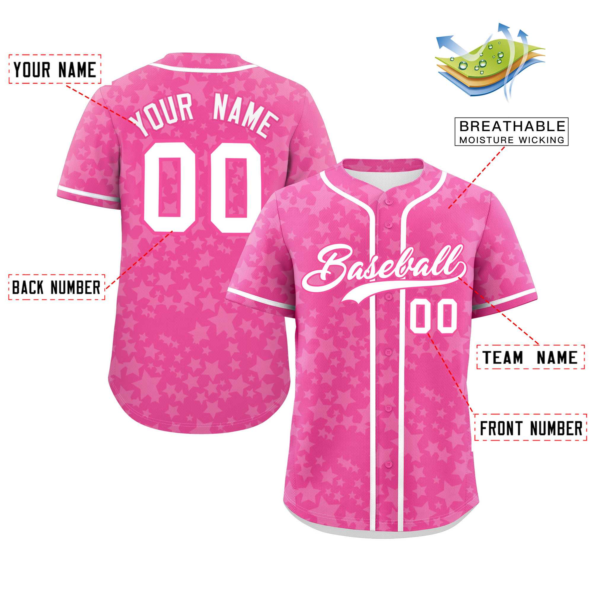 Custom Pink White Personalized Star Graffiti Pattern Authentic Baseball Jersey