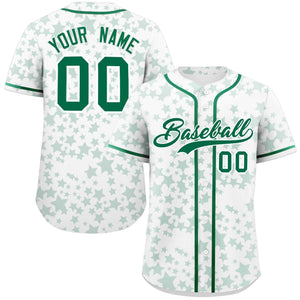 Custom White Kelly Green Personalized Star Graffiti Pattern Authentic Baseball Jersey