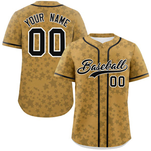 Custom Old Gold Black Personalized Star Graffiti Pattern Authentic Baseball Jersey